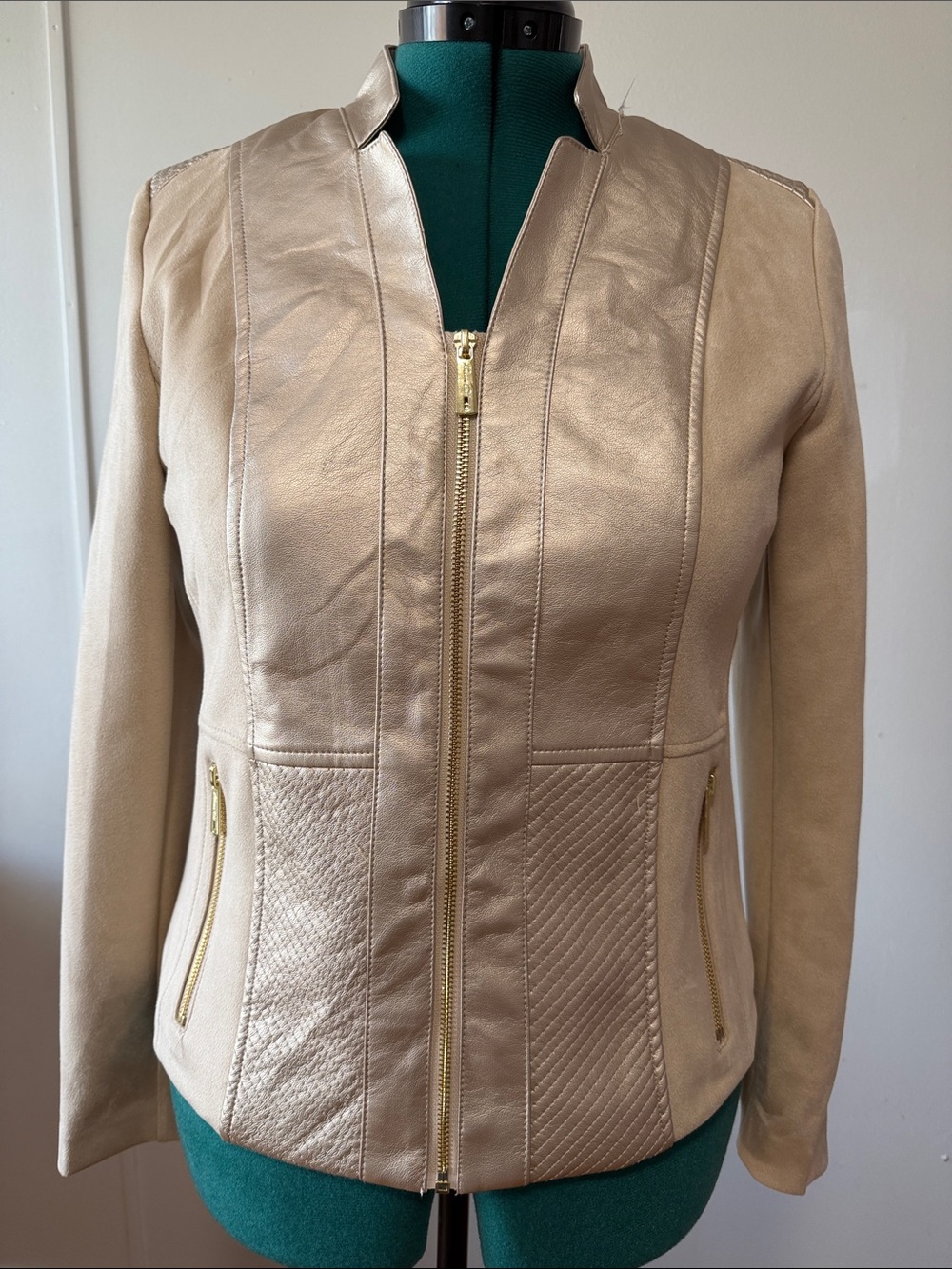 Kenneth Cole New York Suede And Metallic Women's Zip-Front Jacket